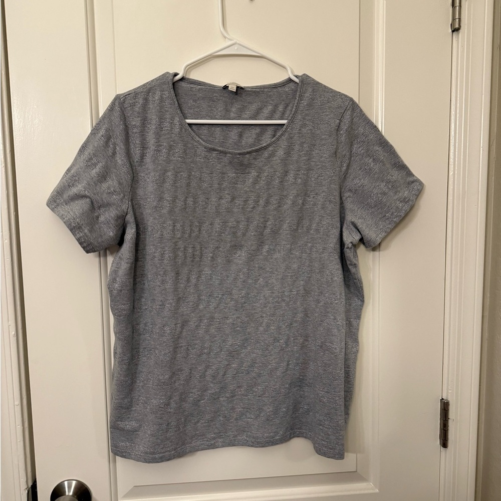 Talbots Woman Gray With Silver Stripes Short Sleeve Top